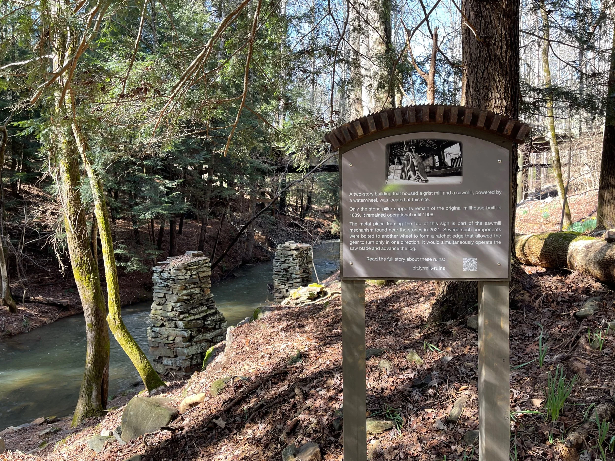 All-weather sign at the mill ruins in Big Canoe, GA
