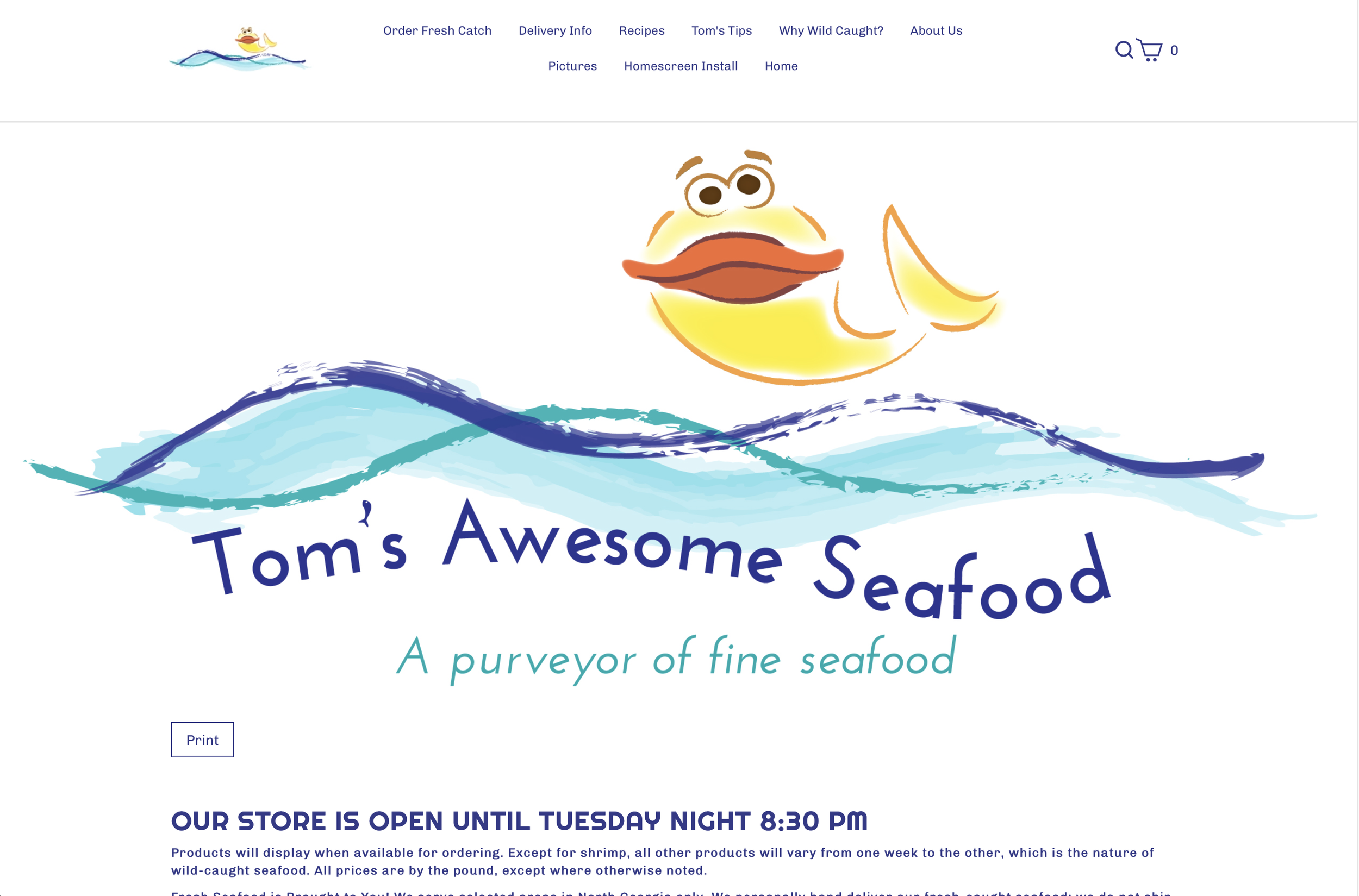 Tom's Awesome Seafood website